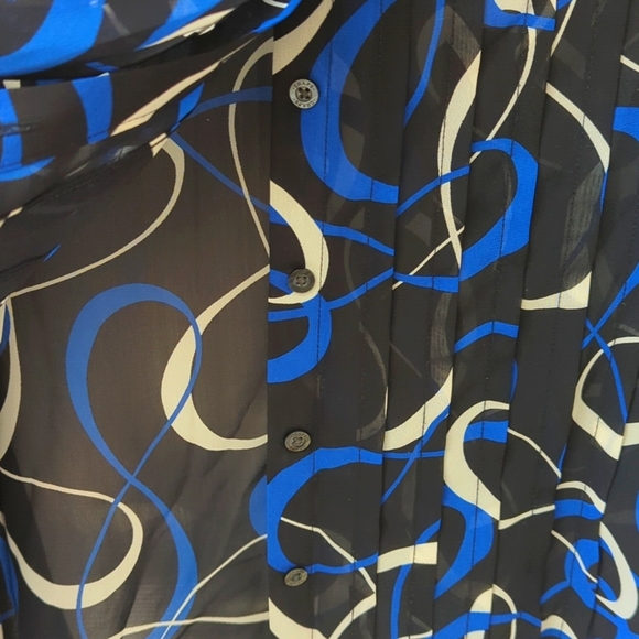 Chaps Black Blue White Sheer Button Front Blouse Size XL - Picture 7 of 9